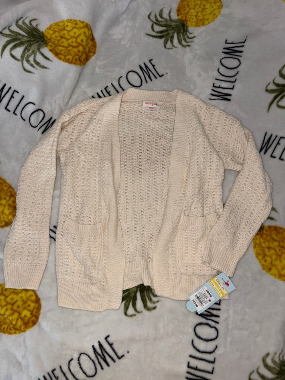 Cat & Jack Cream Open-Front Knit Cardigan small 4/5